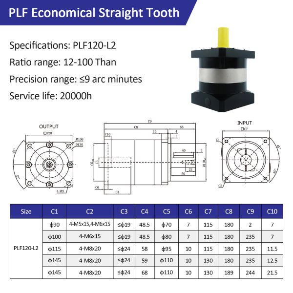Lichuan Planetary Reducer Gearbox 20 to 1 20:1 PLF120 120mm Frame Size High Precision High Torque
