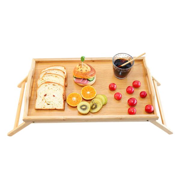 Bed Food Serving Sustainable Bamboo Breakfast Tray Table With Folding Legs