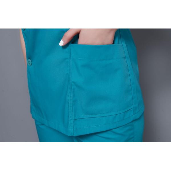 Stand Collar Scrubs Medical Uniforms , Short Sleeve Cotton Green Surgical Gown