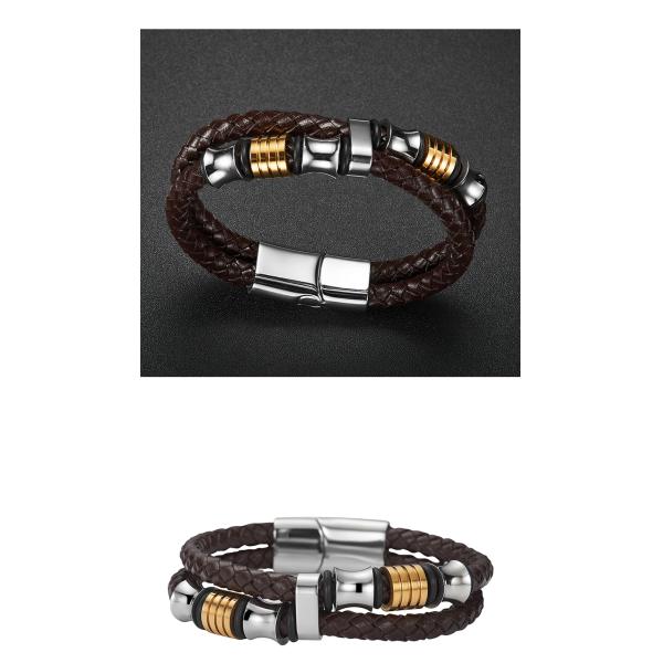 High quality body jewelry double stainless steel woven leather bracelet with magnetic clasp