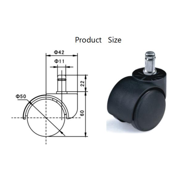 Furniture Caster Diameter 50mm Black PA Nylon Swivel Office Chair Cabinet Chair Wheel