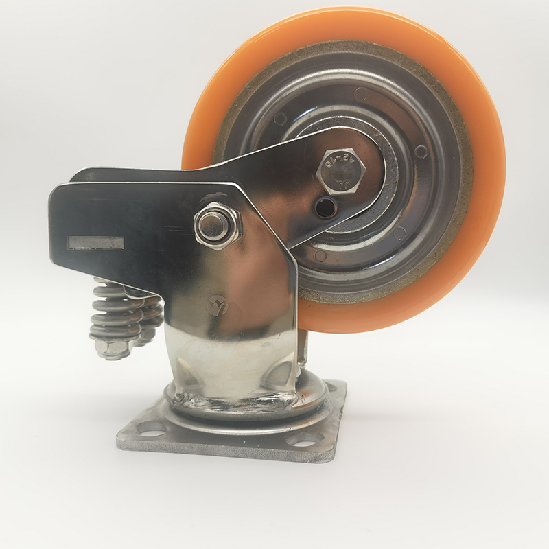 6 Inch Heavy-Duty Caster with Dual Spring Shock Absorption, Corrosion-Resistant Stainless Steel, and Non-Marking Polyurethane Wheels
