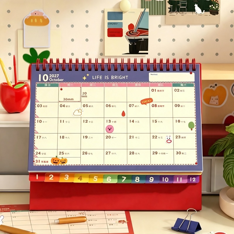 Desk Calendar 2027 With Index Tabs And Planner Stickers For Office Planning