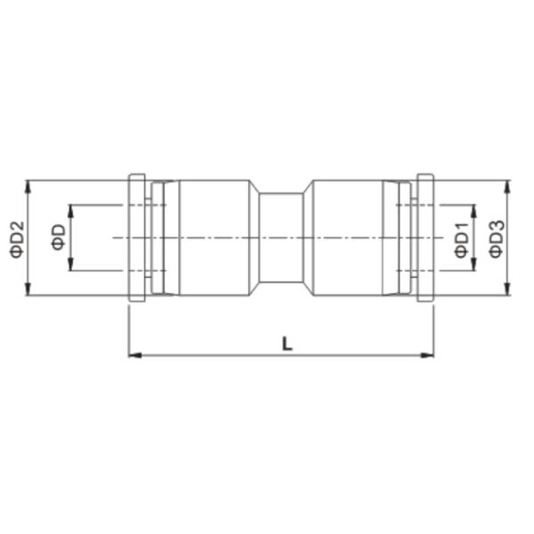 PU Two Way Straight Equal Socket Pneumatic Tube Fitting Black Colour