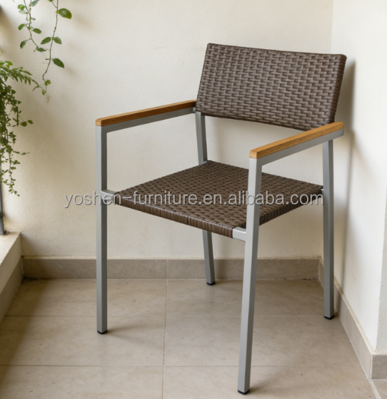 Yoshen Modern Outdoor Dining Armchair Stackable Aluminum  Wicker Armrest Chair Fro Bistro & Cafe