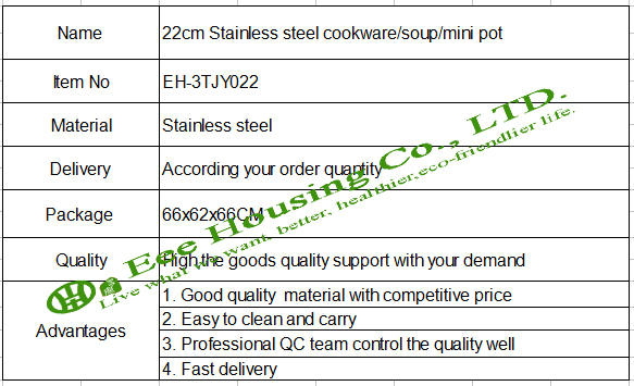 Stainless steel cookware/induction cooking pot / steamer pot/soup/mini pot kitchen