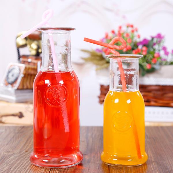 Dishwasher Safe Empty Juice Bottles , Iced Tea Wide Mouth Glass Bottle