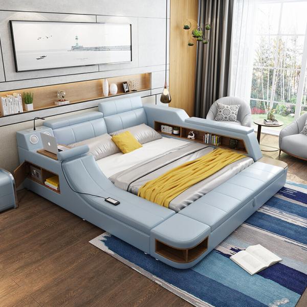 Multifunction Leather Bed Frame Queen Size Low Profile