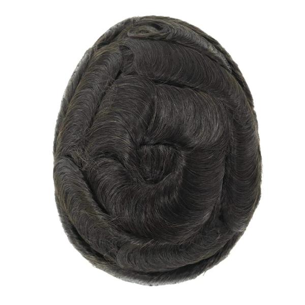 Mens Toupee Human Hair Replacement System French Lace Poly Skin Hairpieces #1B Australia