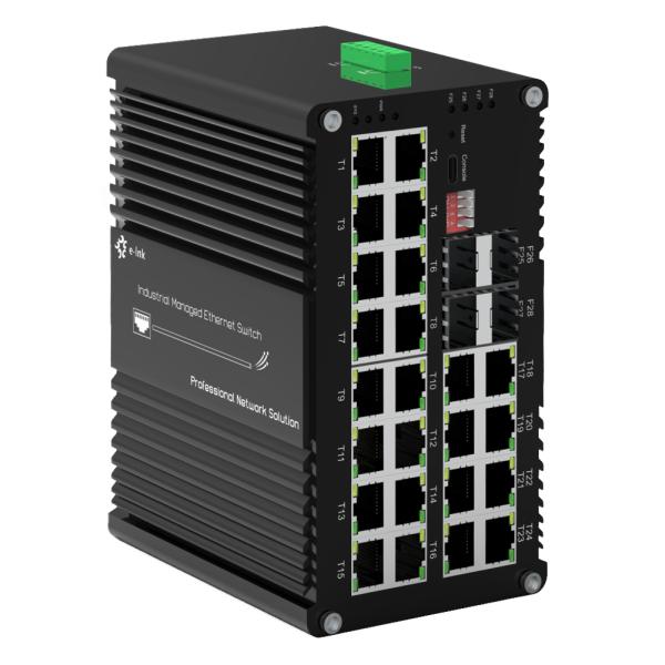 Commutateur Ethernet administré L2+ 24 ports PoE+ 4 emplacements SFP Robuste Auto MDIMDIX