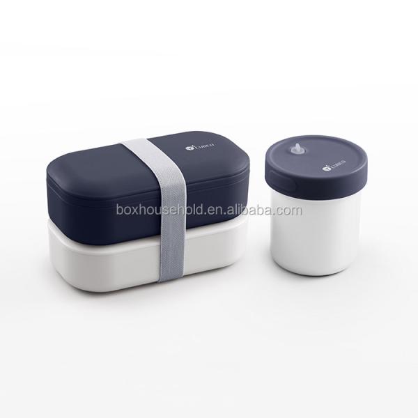 Double Layer Food Container 1200ml with Cutlery and Movable Divider BPA-Free Tiffin Bag