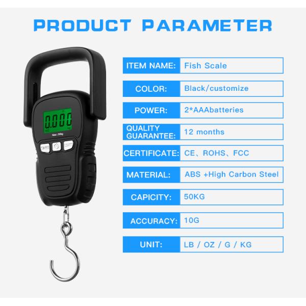 Báscula colgante con pantalla LCD, mini digital, de mano, acero al carbono, balanza digital, báscula para pescado para pesca y equipaje
