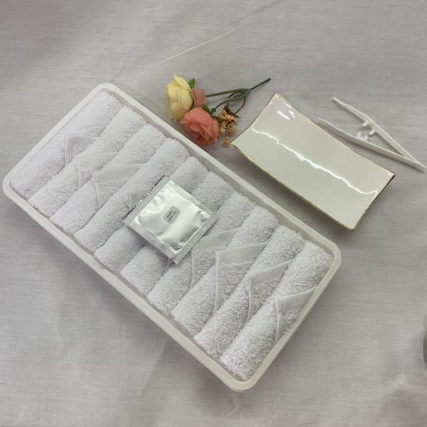 Bleached Hand Oshibori Airline Plain Towel with antiseptic sachet