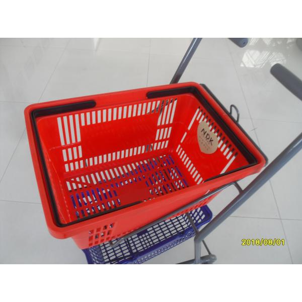 Red / Blue Supermarket Shopping Trolley With 4 Swivel 3 Inch PVC Casters
