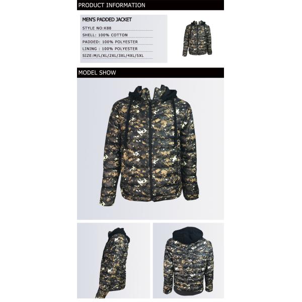 Wind Proof Mens Light Padded Jacket / Winter Warm Mens Jacket Detachable Hood