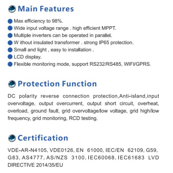 IP65 3000W до 10000W Инверторы сетевой связи и технология MPPT