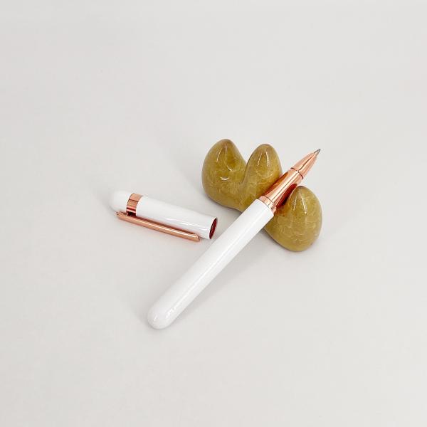 High End Metal Smooth Writing Roller Pen With White Rose Gold Comfortable Holder