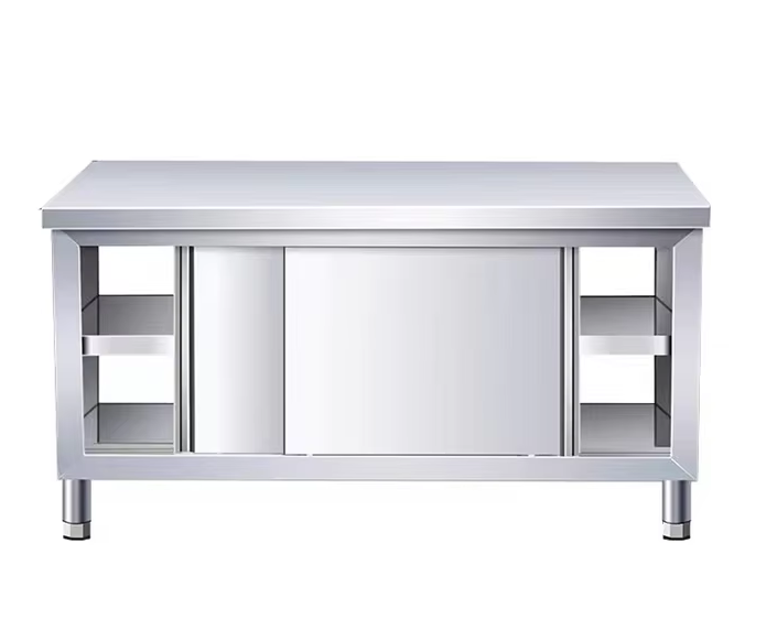500 kg/㎡ Load Capacity Stainless Steel Workbench with Sliding Door Design for Commercial Kitchen Storage
