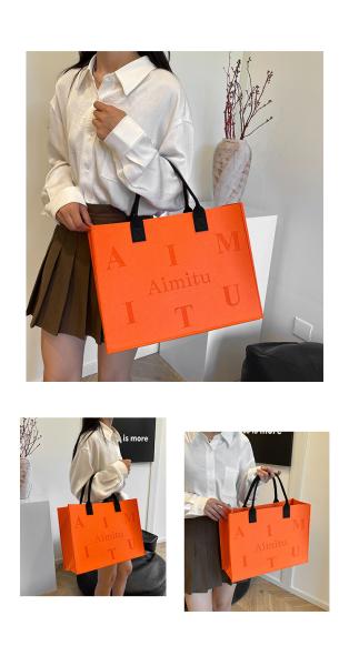 Factory Supply New Style Fashion Hand Bags Shopping Handbag Felt Customized Multi-Pocket Handbag Felt Tote Bag Eco-Friendly Cotton Felt Handle Beautiful Striped