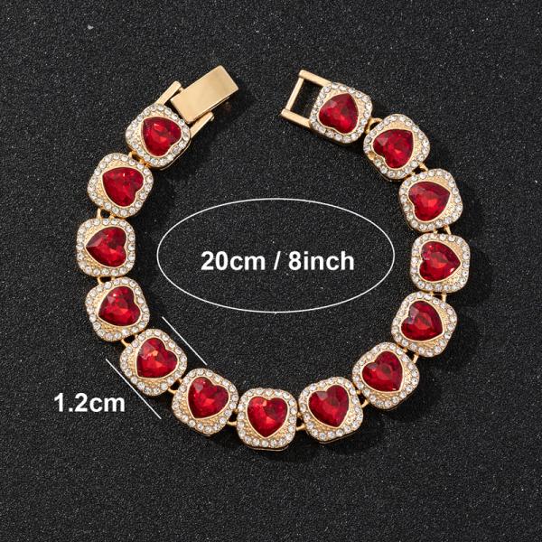 Fashion Red Heart Square Bracelet Hip Hop Heart Link Tennis Bracelets for Men and Women Wedding Jewelry Gifts