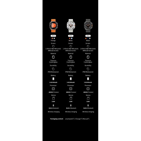 Eraysun Newest Watch 7 Ultra 1.43 Inch Smart Watches Sport Smart Watch BT Calling Waterproof BT Call Smartwatches