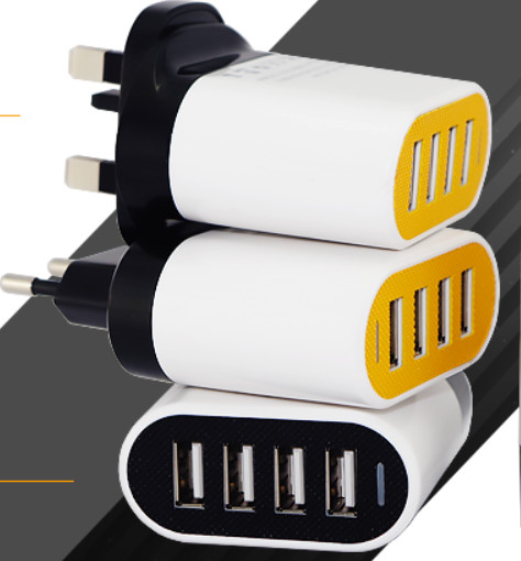 Foldable 4 Port USB Travel Charger , Yellow Portable High Power USB Charger