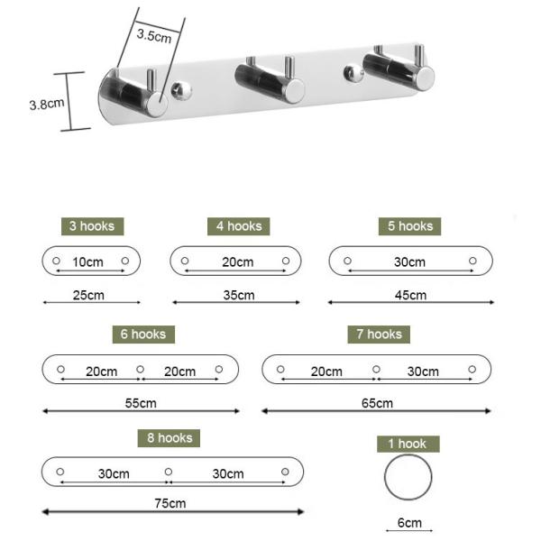 Durable Stainless Steel Towel Hook , Coat Hook Rail Wall Mounted For Foyer Hallway