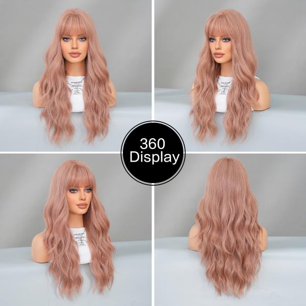 Fashion Long Body Wave Hair Pink Synthetic Wigs For Women