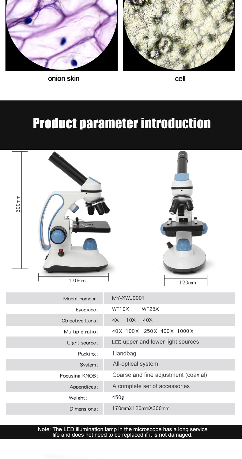 CenLee Portable Digital Biological Binocular Microscope Students All-Optical System LED Illumination Coarse/Fine Adjustment