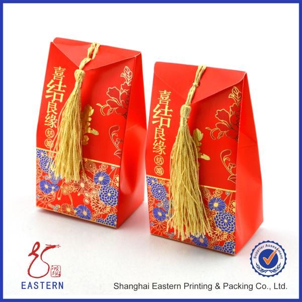 Beautiful China Red Color 50mm Width Wedding Gift Boxes With Tassel