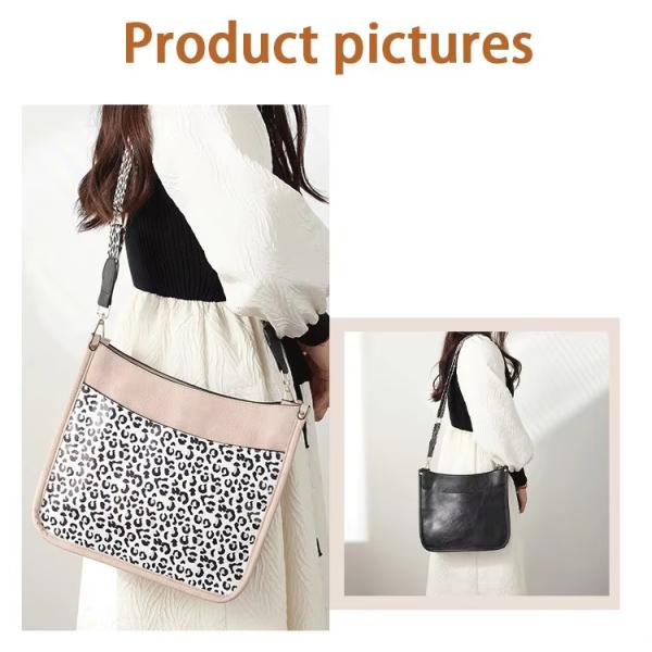 Leopard Print Vegan Leather Women's Shoulder Bag with Guitar Strap and Single Handle