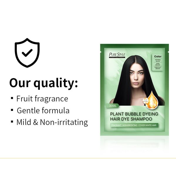 PureStyle OEM Fast Black Organic Bubble Hair Dye Shampoo 300ml Herbal Formula Permanent Treatment Cream Harmless for Hair Skin Free