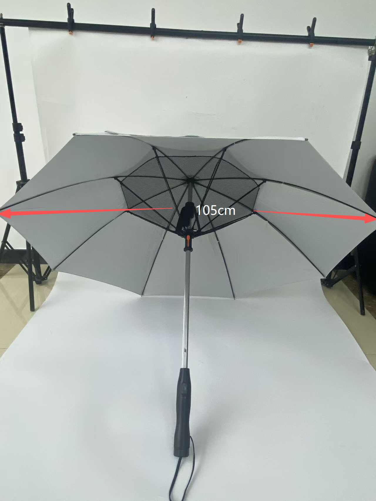 Modern Sunny Rainy Cooling Water Spray Fan Battery UV Protection 23 Inch Alloy 8 Ribs Pongee Folding Straight Umbrella