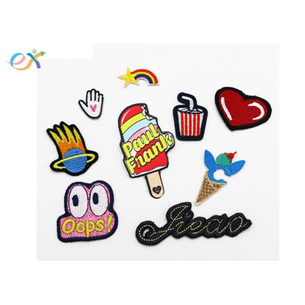 Custom Pink Cute Cartoon Embroidered Fabric Patches Iron On Backing With Laser Cut