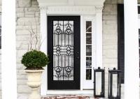 High Polished Elegant Inlaid Wrought Iron Glass / Decorative Door Glass For Building Hand Forged Textures