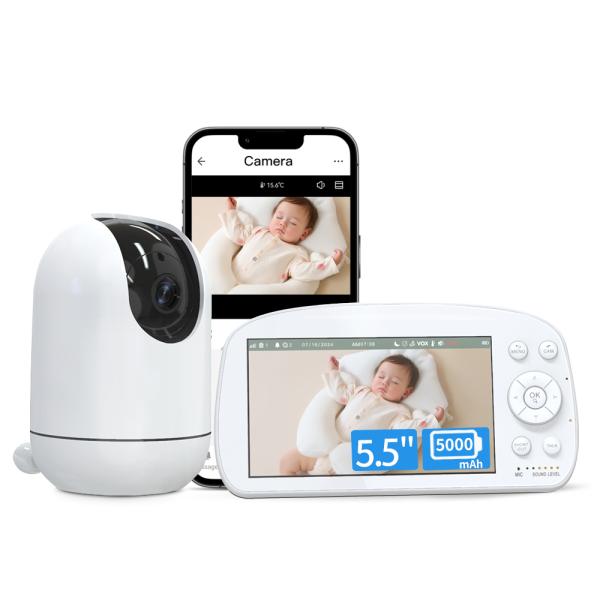 1080P Baby Monitor with 5.5inch Screen, 5000mAh Battery & Night Vision