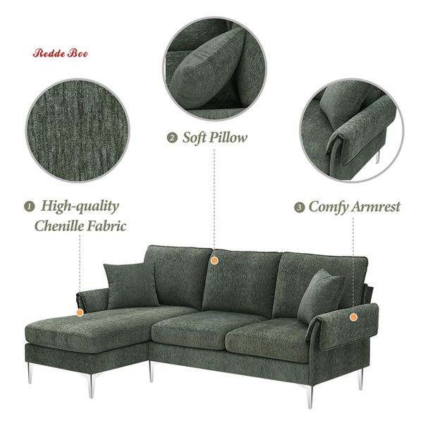 Convertible Sectional Couch Sofa, 3 Seat L Shaped Couch Linen Fabric Small Couches for Living Room, Apartment and Small Space
