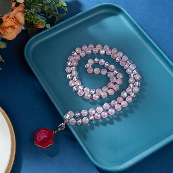 Стекло русалки Druzy пинка привесное круглое мистическое отбортовало ожерелье 8mm для девушки женщин