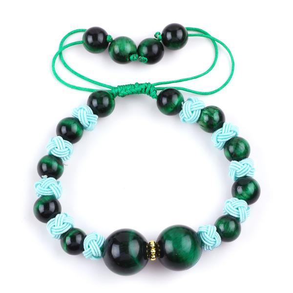 8mm Green Tiger Eye And Red Chalcedony Adjustable Braided Rope Healing Balance Bead Bracelet