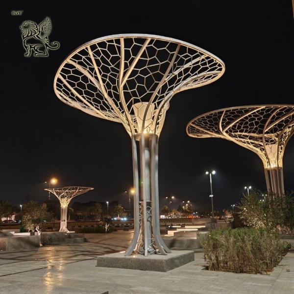 Stainless Steel Metal Gazebo Metal Tree Sculpture Long Corridor Awning Public Art Large Outdoor Customized