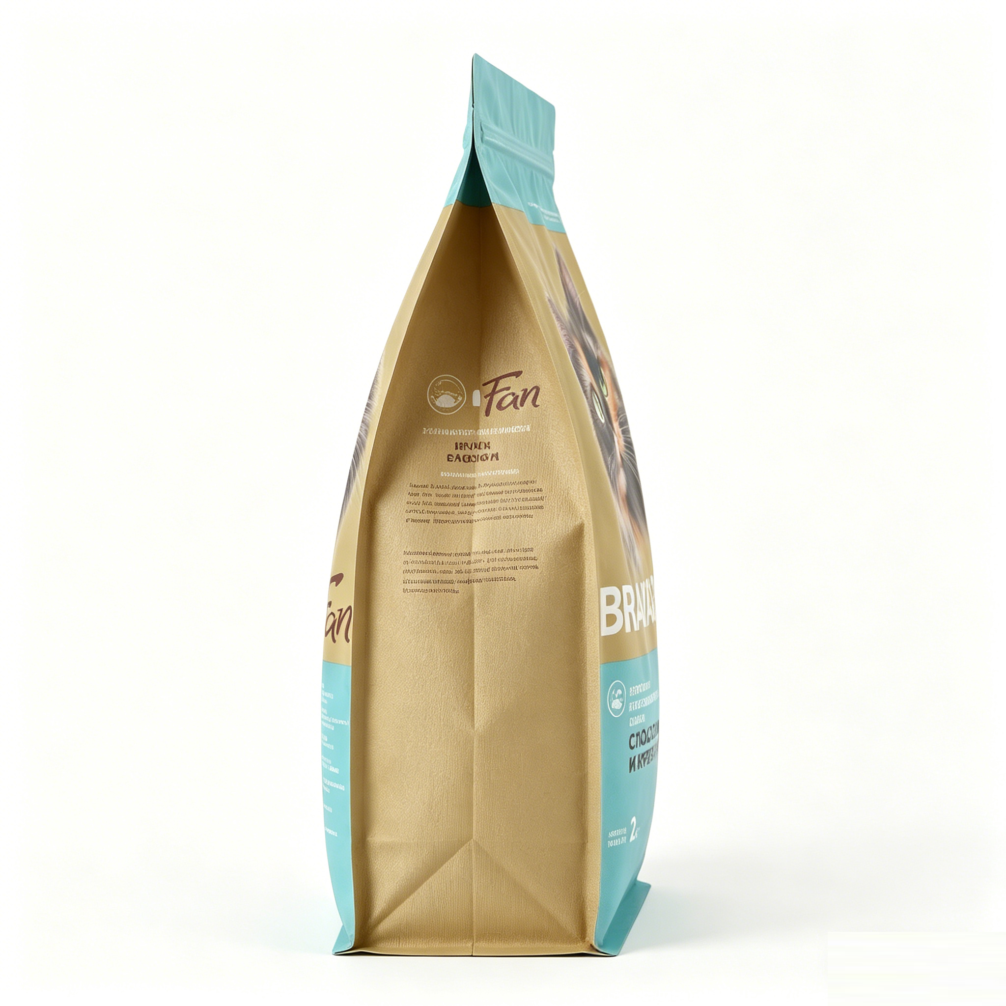 Wholesale 2kg Large Capacity Cat Food Eight Side Seal Bag | Matte Color Block Flat Bottom Zipper Pouch With Custom Cat Breed Image Printing