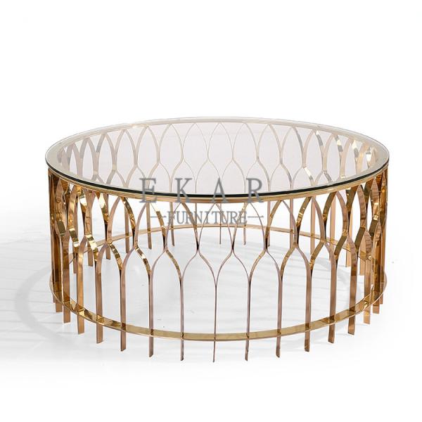 Big Round Marble Top Coffee Table with Hollow-carved Table Leg
