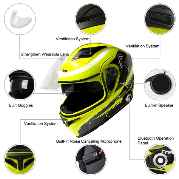 Double Visor Flip Up Motorcycle Modular Helmet Motorbike Bluetooth Earphones