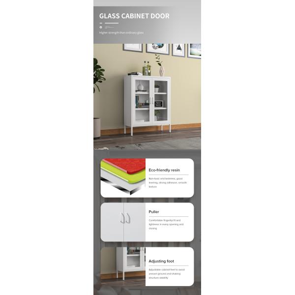 Bedroom Home Office Kitchen Glass Door Removable Shelves Metal Cabinet