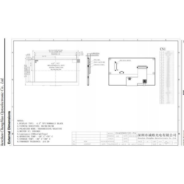 4.3 дюймовый Full HD IPS дисплей 8 бит MPU интерфейс с SSD1963