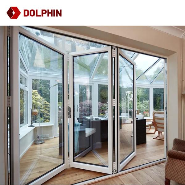 Aluminum Accordion Double Glazed Bifold Doors Thermal Break