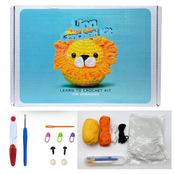 1/16NM Cute Lion Crafts Kit de ferramentas de tricô Kit de animais de crochê