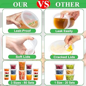 Deli Containers With Lids,  Deli Cup With Lids, 6oz, 8oz, 32oz Freezer Storage Containers Leakproof Stackable