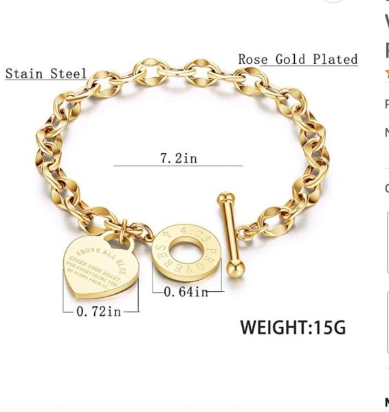 20cm Texture Stainless Steel Bangle Heart Buckle Thick Gold Chain Bracelet Womens