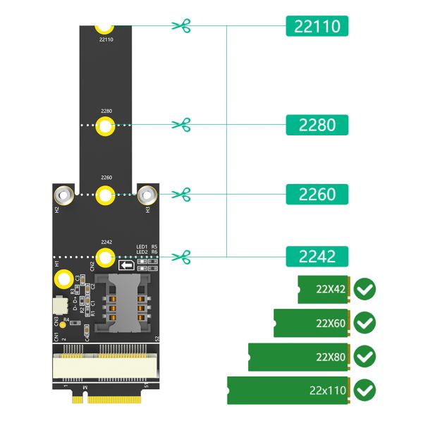 Mini PCI-E to M.2 NGFF Key M Adapter with SIM Card Slot for WiFi/WWAN/LTE Module - No Driver Required